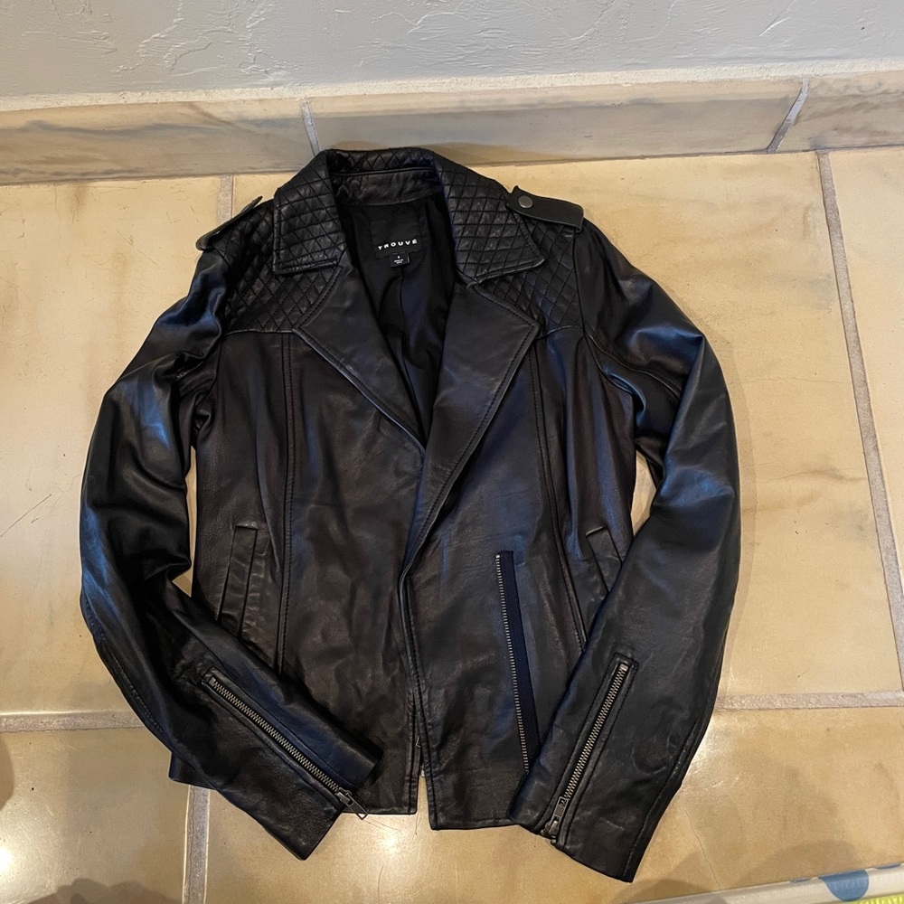 Trouve Leather Quilted Moto Jacket